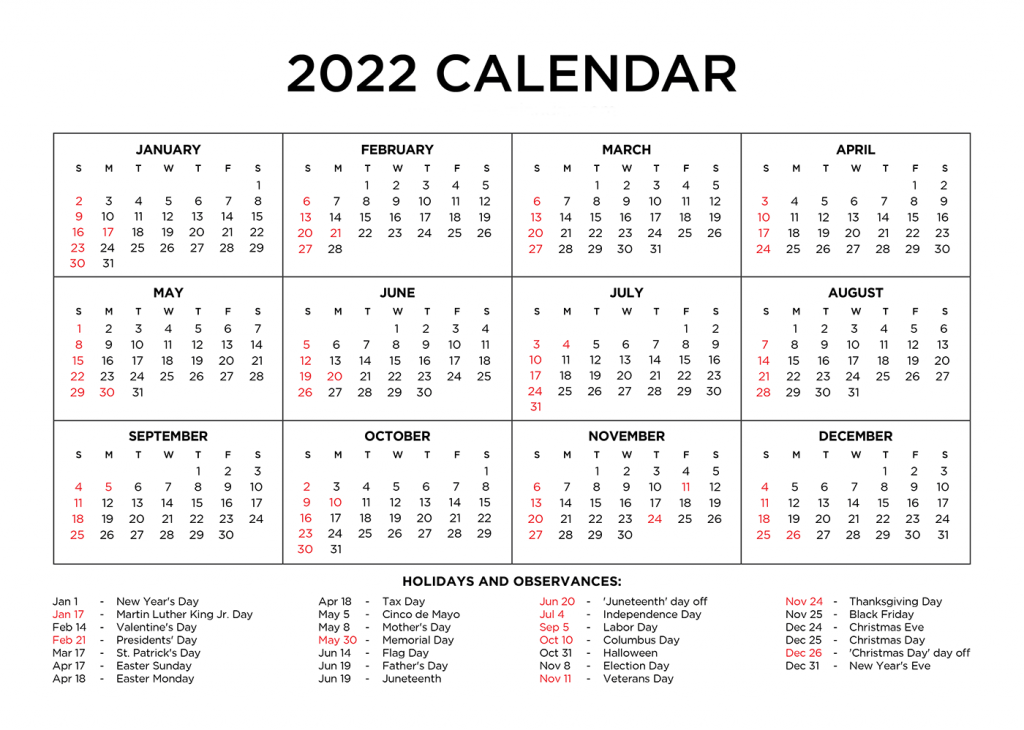 2022 Calendar