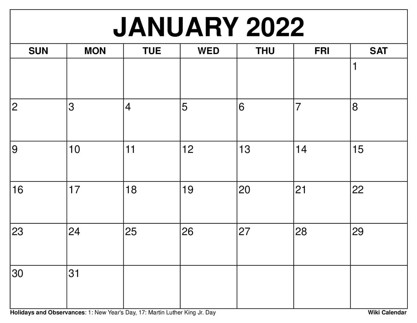 January 2022 Calendar