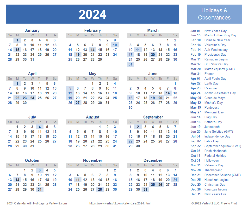 2024 Calendar Templates & Images